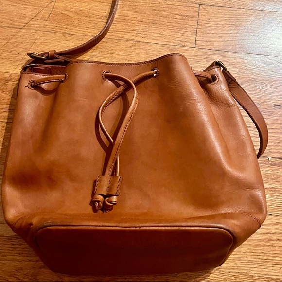 Madewell Tan Leather Bucket Bag Interior Pockets Large Maybe Lafayette Classic - Picture 7 of 17